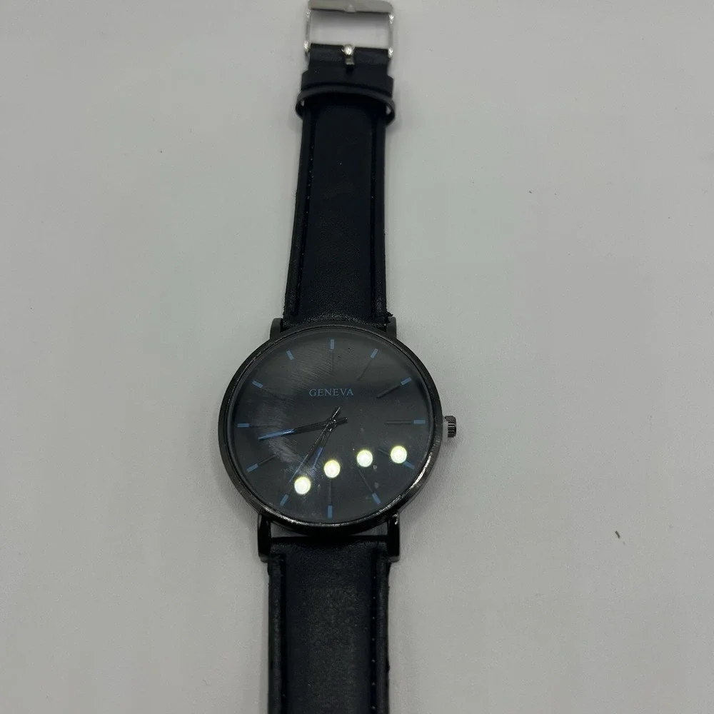 Geneva Mens Fashion Casual Quartz Wrist Watch Black Band Analog Classic Style‎